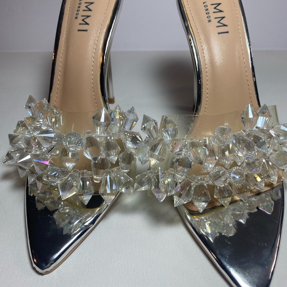 Simmi London NWOT or Box Silver Gem-Studded Crystal Embellished Heels - Picture 3 of 9